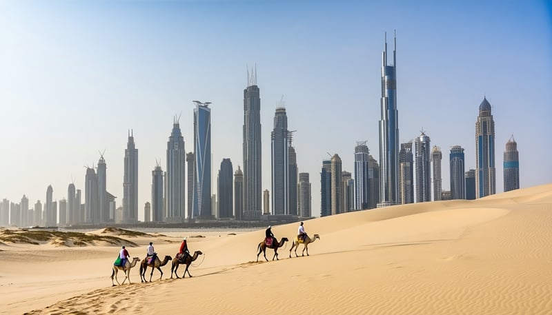 Dubai city skyline and desert safari Dubai city skyline and desert safari