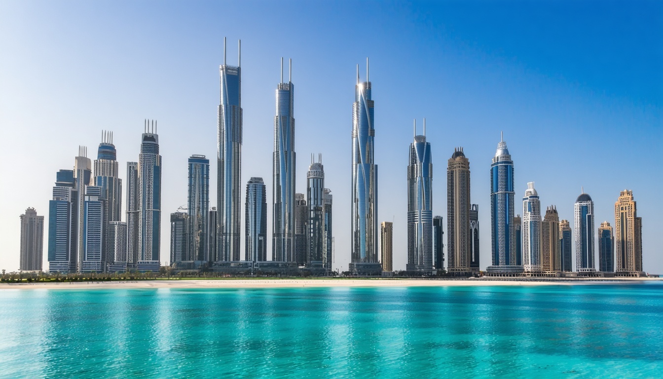 Modern Dubai skyline with iconic landmarks